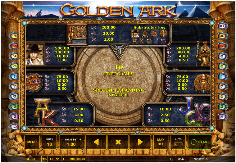Golden Ark Gewinntabelle